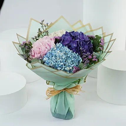 Beautiful 4 Colour Hydrangea Bouquet: Birthday Flowers for Him