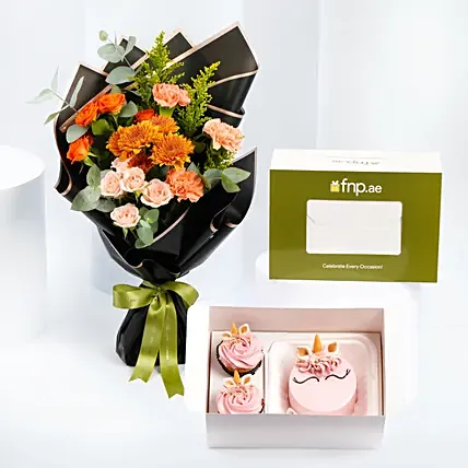 Bento Cake n Cupcakes With Flowers: World Smile Day Gifts