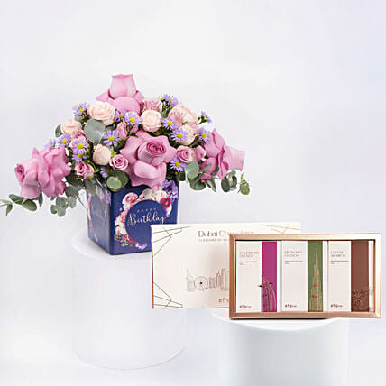 كومبو مزهرية عيد الميلاد مع بوكس شوكولاتة دبي: 