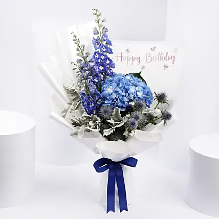 Birthday Wishes Blue Flowers Bouquet: 