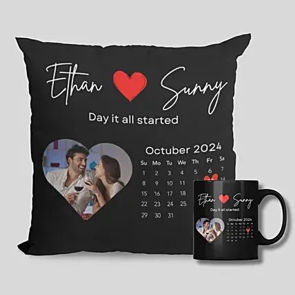 Black Mug And Cushion For Lovers: Personalised Valentines Day Gifts   