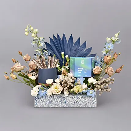 Blue Ocean Combo Tray: Birthday Flowers & Chocolates