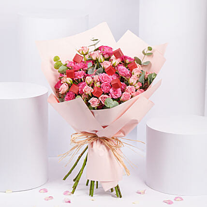 Blushing Pink Spray Roses With Chocolates: Mother's Day Flowers