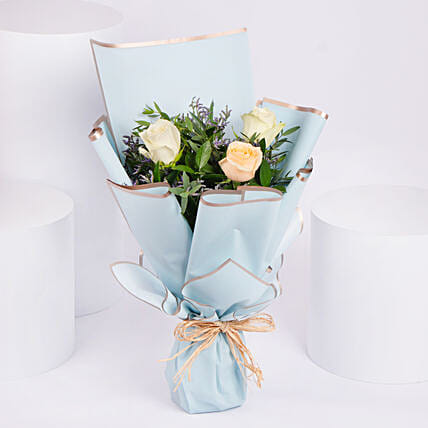 Bouquet Of White And Peach Roses: Thank You Flowers