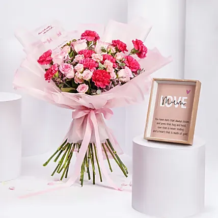 Carnations And Roses Bouquet And Frame: Flowers N Personalised Gifts 