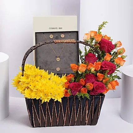 Cerruti 1881 MOP Jewelry Set with Vibrant Floral Basket: 