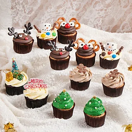 Christmas Joy Chocolate And Red Velvet Cupcakes 12 Pcs: Christmas Cakes
