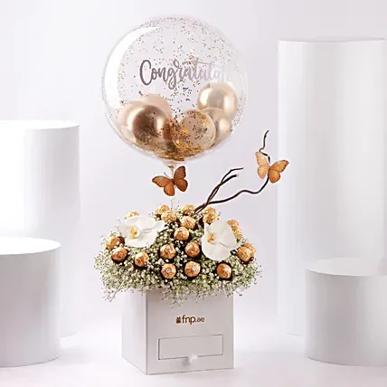 Congratulations Butterflies Success Arranegement: Flowers and Balloons