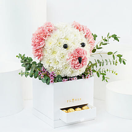 Cute Flowers Teddy Box With Chocolates: Carnation Flower Bouquets