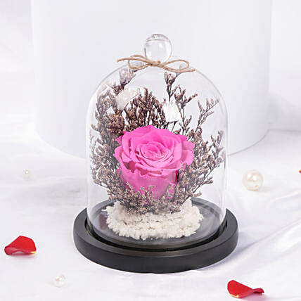 وردة زهرية دائمة في دووم زجاجي: هدايا موسم الصيف