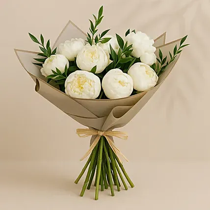 Elegant 10 White Peonies Bouquet: 1 Hour Gift Delivery