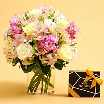 Exotic Blossoms & Godiva Chocolate Box: Graduation Flowers