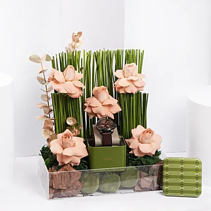 فوسيل برونسو أوتوماتيك رجالية مع باقة ورد: ساعات