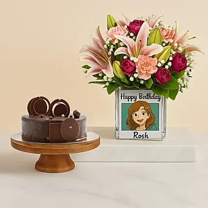 Ghibli Style Personalised Birthday Flowers and Cake: 