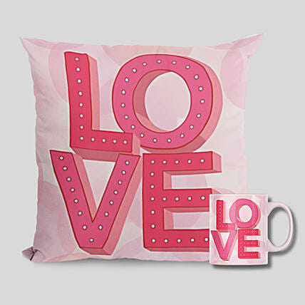 Gift for My Love Mug N Cushion Combo: Personalised Valentines Day Gifts   