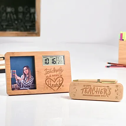 Personalised Digital Clock and Pen With Box For Teachers: Engraved Pen