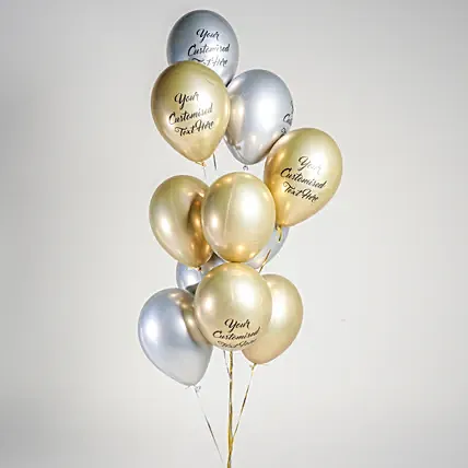 Gold and silver with Customized Text Balloons: Helium Balloons Delivery