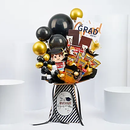 Graduation Congrats For Boys With Chocolates And Balloons: 