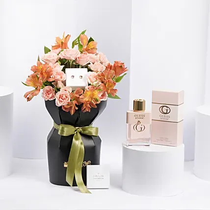 Guess & Caroline Svedbom Classic Stud Earrings gift for Her: Guess Perfumes N Makeup Kit