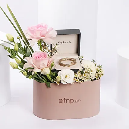 Guy Laroche Dual Tone Bangle With Floral Box For Her: Karwa Chauth Gifts