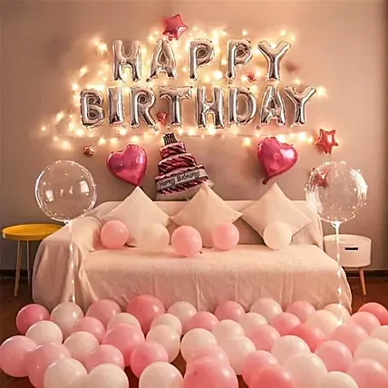 Happy Birthday Pink Theme Balloons Decoration: Helium Balloons Delivery