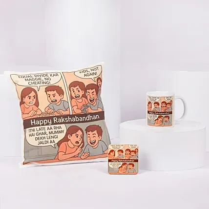 Happy Raksha Bandhan Mug and Cushion Set: Personalised Gifts for Rakhi