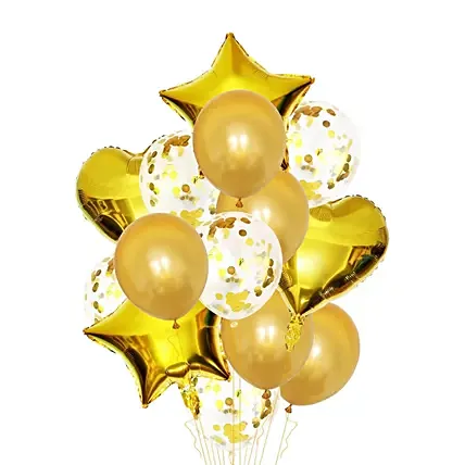 Heart n Star Shaped Golden Balloons: Helium Balloons Delivery