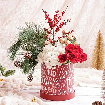 Ho Ho Ho Christmas Flowers And Rochers Box: Mixed Flower Bouquets