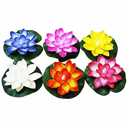 Lotus Flower Floating Diya Set of 6: Diwali Diya