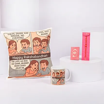 Love You Bro Cushion and Printed Mug: Raksha Bandhan Personalised Gifts