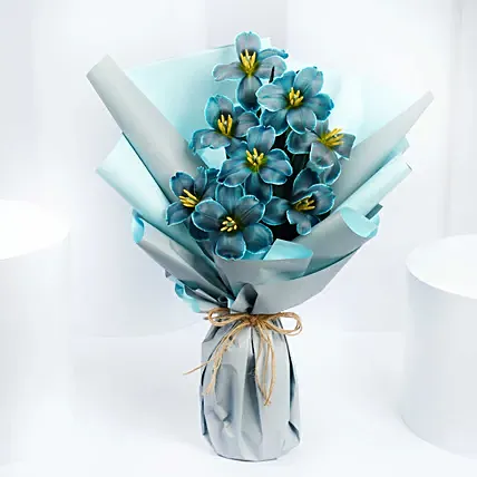 Majestic Blue Tulips Bouquet: Gifts to UAE from Pakistan