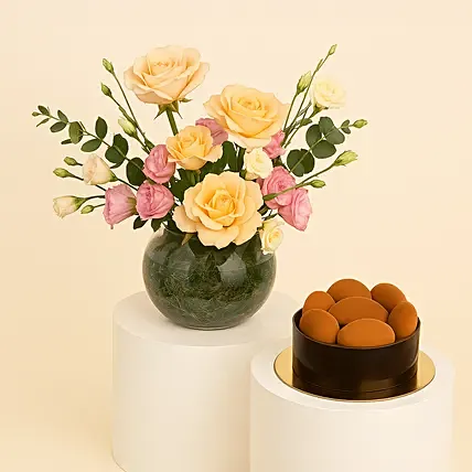 Mix Flowers and Tiramisu Cake Combo: Flowers and Cake for Birthday 
