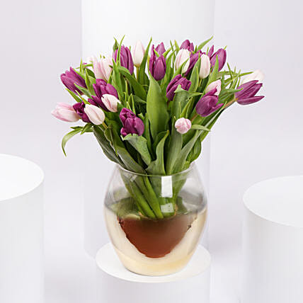 Mix Tulips in Premium Vase: Mother's Day Gifts