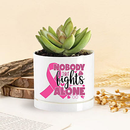 Nobody Fights Alone-Pink Ribbon Awareness Plant: Breast Cancer Gifts