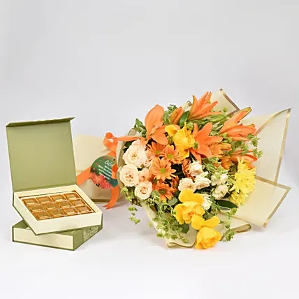 Birthday Flower Bouquet and Chocolates Box: Flowers and Chocolates