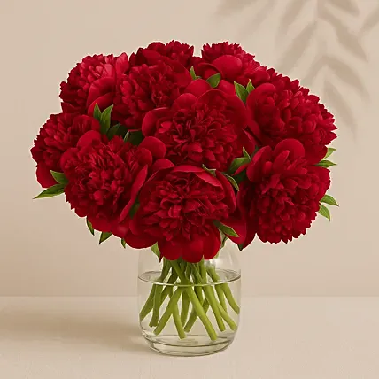 Passionate Red Peonies Vase: Peonies Flower Bouquets