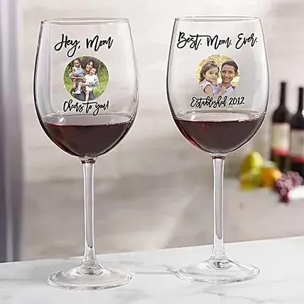 Personalized Photo Wine Glasses Set for Mom	: Drinkware Gifts For Birthday
