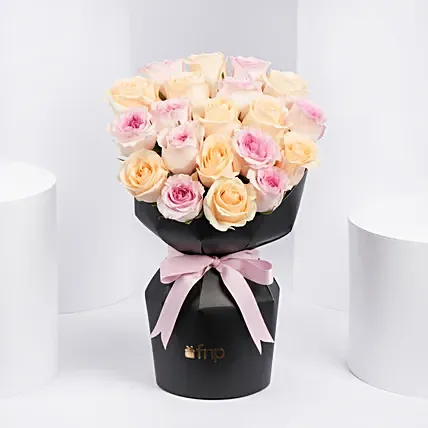 Peach and Pink Roses Sleeve Bouquet: 