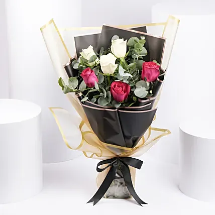 Pink and White Roses Bouquet: Birthday Flowers to Ajman