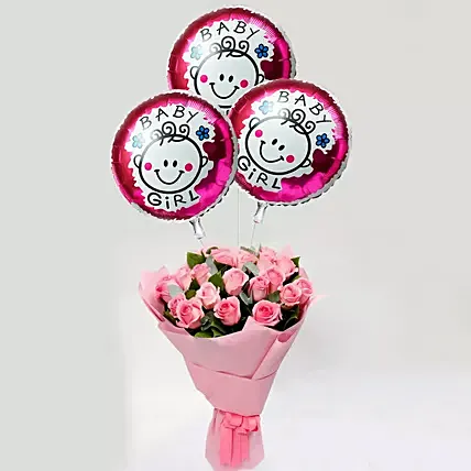 Pink Roses Bouquet with Balloons: Pink Rose Bouquets