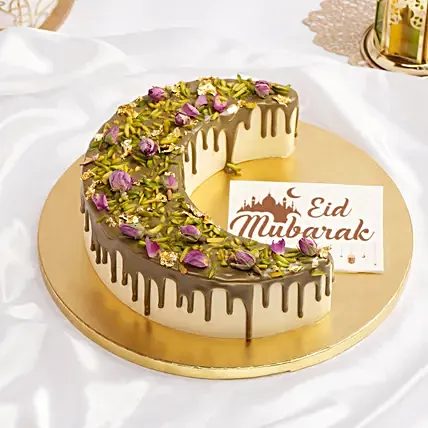 Pistachio Saffron Crescent Moon Cake For Eid: Eid Al Adha Gifts