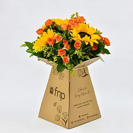 Pleasing Sunflowers and Roses Bunch: Mixed Flower Bouquets