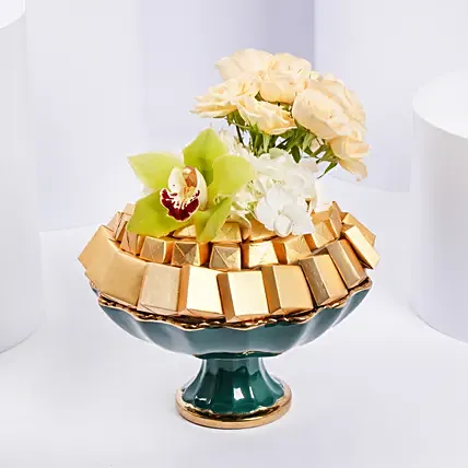 Premium Tray of Chocolates and Flowers: Flowers and Chocolates