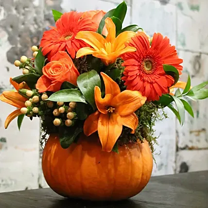 Pumpkin Floral Arrangement: Halloween Flowers