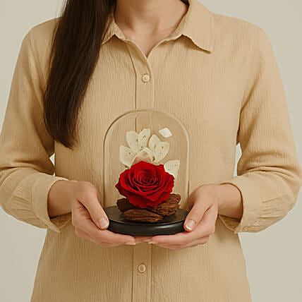 Red Forever Rose In Glass Dome: Propose Day Flowers 