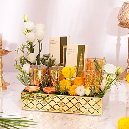 Royal Diwali Luxe  Tray: Diwali Flowers & Sweets