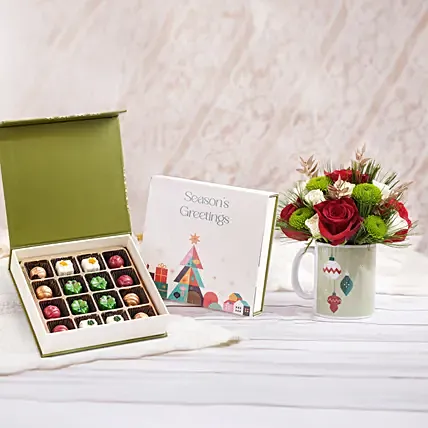 Seasons Greetings Flower Mug With Chocolate: Christmas Chocolates