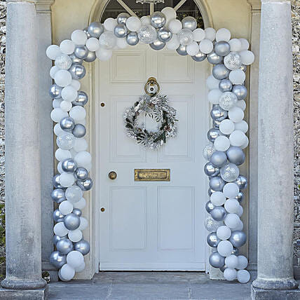 Silver and White Balloons Door Decoration: 