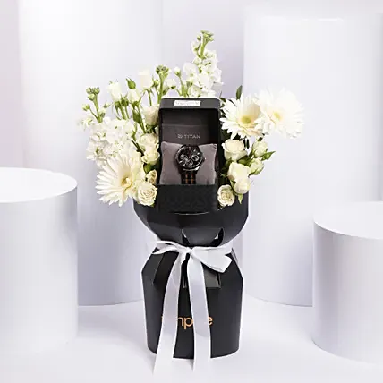 ساعة تيتان للرجال مع باقة ورد فاخره: ساعات