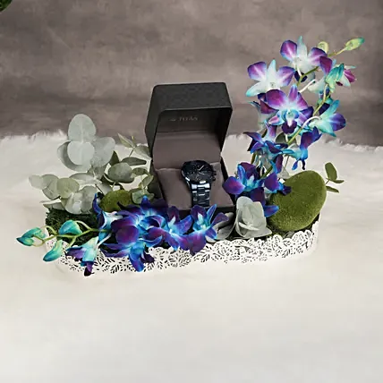 Titan Watch Blue Dial, Flowers for Him: Accessories 